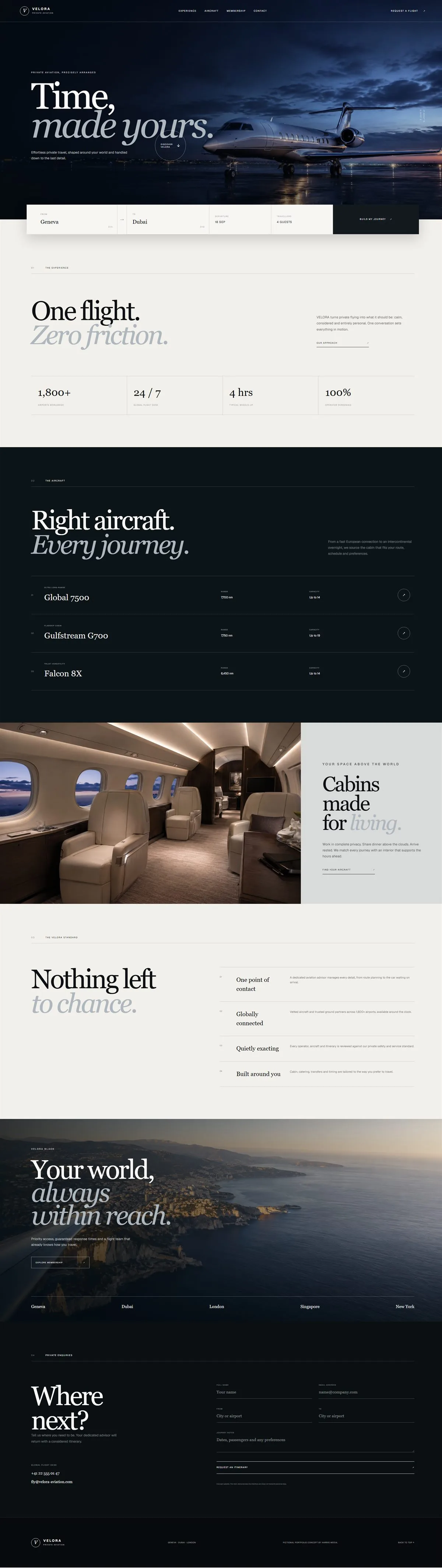Complete Velora private aviation service landing page